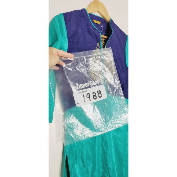 Aurelia Kurta NEW Teal Blue Gold Detailed Front Half Sleeve Tunic Open Side - Picture 12 of 12